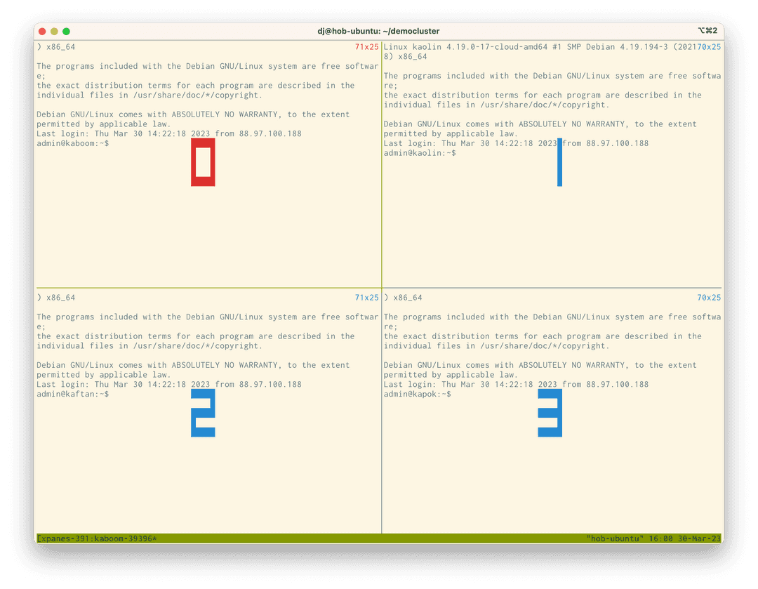 4 SSH Sessions showing numbers